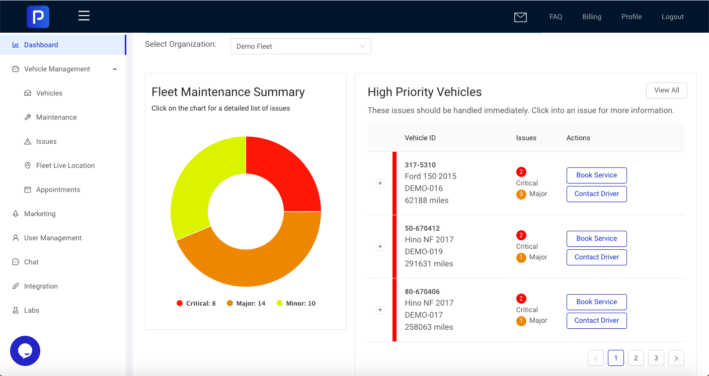 high priority vehicle dashboard